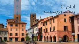  Presentation with square - Audience pleasing slide deck consisting of view-of-cobblestone-old-town backdrop and a light blue colored foreground