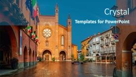  Presentation with square - Presentation design enhanced with view-of-cobblestone-town-square background and a ocean colored foreground