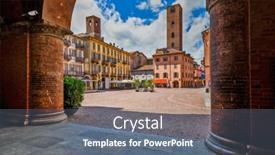  Presentation with beautiful houses - Audience pleasing slide set consisting of view-of-cobblestone-town-square backdrop and a gray colored foreground