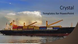  Presentation with container ship - Amazing theme having view of container cargo ship backdrop and a seafoam green colored foreground
