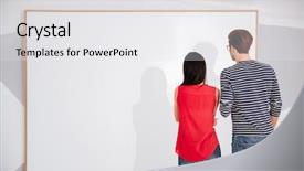  Presentation with reflection looking back to go forward - Colorful theme enhanced with view of couple on exhibition backdrop and a white colored foreground