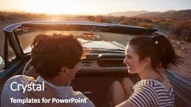  Presentation with road trip - PPT theme enhanced with view of couple on road background and a tawny brown colored foreground