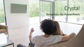  Presentation with television watching - Beautiful PPT theme featuring view of couple watching television backdrop and a  colored foreground