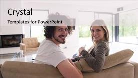  Presentation with television watching - Theme with view of couple watching television background and a sky blue colored foreground