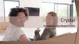  Presentation with television watching - Presentation design consisting of view of couple watching television background and a  colored foreground