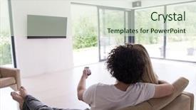  Presentation with television watching - Amazing slide set having view of couple watching television backdrop and a  colored foreground