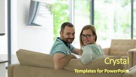  Presentation with television watching - Slides featuring view of couple watching television background and a violet colored foreground