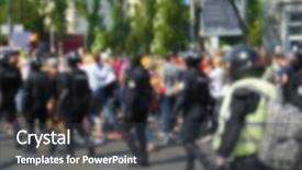  Presentation with free police - Cool new PPT theme with view of crowd and police backdrop and a dark gray colored foreground