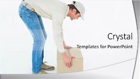  Presentation with logistics fleet of delivery vehicles - Audience pleasing slides consisting of view of delivery man pick backdrop and a white colored foreground