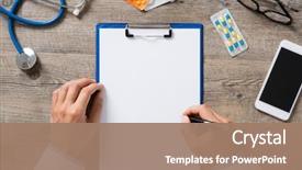  Presentation with medical hand - Theme consisting of view of doctor hand writing background and a coral colored foreground