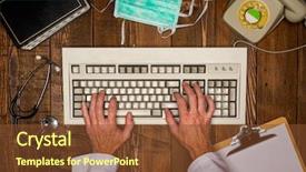  Presentation with writing - Colorful PPT layouts enhanced with view of doctor hands writing backdrop and a tawny brown colored foreground