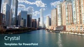  Presentation with chicago - Slide set featuring view-of-downtown-buildings-along background and a ocean colored foreground