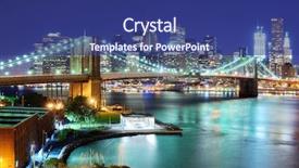  Presentation with brooklyn bridge - Audience pleasing theme consisting of view of downtown new york backdrop and a ocean colored foreground