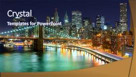  Presentation with new york city subway station - Audience pleasing slide deck consisting of view of downtown new york backdrop and a navy blue colored foreground