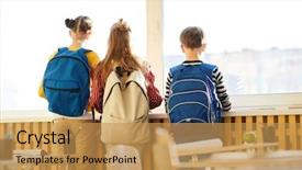  Presentation with waiting line - Slide set enhanced with view of dreamy school friends background and a yellow colored foreground