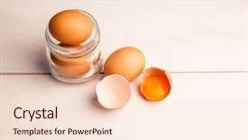  Presentation with broken egg - Amazing PPT layouts having view of eggs in jar backdrop and a  colored foreground