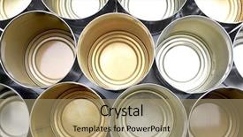  Presentation with food - Beautiful PPT theme featuring view of empty food tins backdrop and a coral colored foreground
