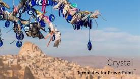  Presentation with mountain view - Slide set with view-of-evil-eye-amulet background and a coral colored foreground