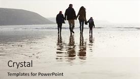  Presentation with rear view of bodyguard - PPT theme featuring view of family walking along background and a soft green colored foreground