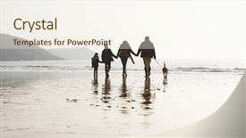  Presentation with rear view of bodyguard - Slides with view of family walking along background and a sky blue colored foreground