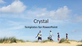  Presentation with holding hands family walking - Colorful slides enhanced with family walking sand dune backdrop and a light blue colored foreground