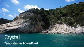  Presentation with greece blue - PPT theme with view of famous blue caves background and a ocean colored foreground