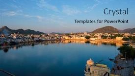  Presentation with ghats - Colorful theme enhanced with view-of-famous-indian-hinduism backdrop and a light blue colored foreground