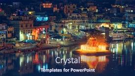  Presentation with ghats - Presentation design with view-of-famous-indian-hinduism background and a navy blue colored foreground