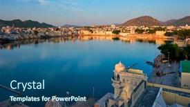  Presentation with ghats - Presentation theme consisting of view-of-famous-indian-hinduism background and a ocean colored foreground