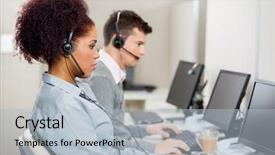  Presentation with customer service - Cool new PPT layouts with view of female customer service backdrop and a light blue colored foreground