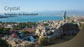  Presentation with ancient ruins - Colorful PPT theme enhanced with view-of-fethiye-town-harbour backdrop and a light blue colored foreground