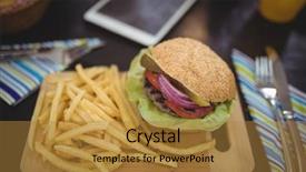  Presentation with top view of appetizing fresh - Audience pleasing presentation consisting of view of fresh fast food backdrop and a  colored foreground