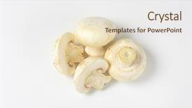  Presentation with button mushroom fresh mushroom - PPT theme with view of fresh white mushroom background and a lemonade colored foreground