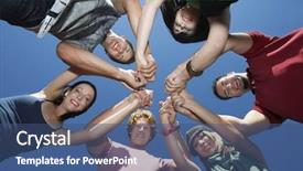  Presentation with low angle view of volleyball - Audience pleasing presentation theme consisting of view of friends holding hands backdrop and a ocean colored foreground