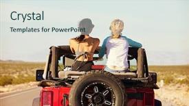  Presentation with road trip - Colorful theme enhanced with view of friends on road backdrop and a sky blue colored foreground