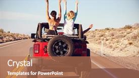  Presentation with transport transportation tourism road trip - Theme having view of friends on road background and a coral colored foreground