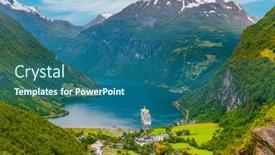  Presentation with cruise ship - Colorful presentation design enhanced with view-of-geirangerfjord-with-cruise backdrop and a ocean colored foreground