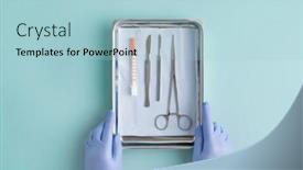  Presentation with surgical instruments - Amazing presentation theme having view-of-gloved-hands backdrop and a light blue colored foreground