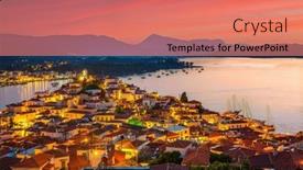  Presentation with island sunset - PPT theme enhanced with view-of-greek-island-poros background and a coral colored foreground