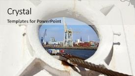  Presentation with hamburg - Slide deck having view of hamburg harbor through the fairlead of a ship background and a light gray colored foreground