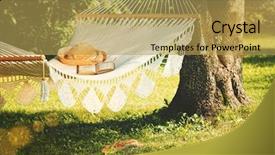  Presentation with tropical top view summer botanical - Audience pleasing presentation consisting of view of hammock and book backdrop and a yellow colored foreground