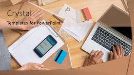  Presentation with mobile payments - PPT layouts enhanced with view-of-hands-of-young background and a coral colored foreground