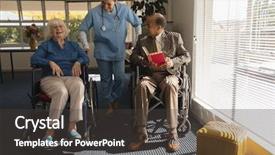  Presentation with nursing review - Audience pleasing theme consisting of view of happy female doctor backdrop and a  colored foreground