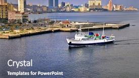  Presentation with ship - Slide deck enhanced with view of havana city skyline and ship arriving to the bay background and a ocean colored foreground