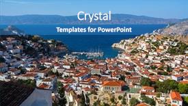  Presentation with island - Slides consisting of view-of-houses-hydra-island background and a teal colored foreground