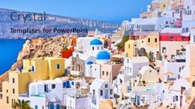  Presentation with santorini - Audience pleasing presentation design consisting of view-of-houses-of-different backdrop and a light blue colored foreground