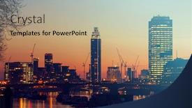  Presentation with westminster - Slide set with view of illuminated financial buildings in the night from the westminster bridge london uk background and a coral colored foreground