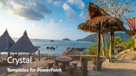  Presentation with view of egret birds - Slides with view of koh tao island background and a tawny brown colored foreground