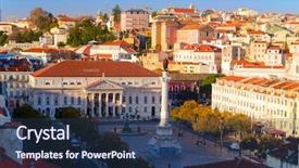  Presentation with elevator - Presentation design featuring view of lisbon city background and a ocean colored foreground