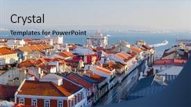  Presentation with elevator - Colorful presentation theme enhanced with view of lisbon city backdrop and a light blue colored foreground
